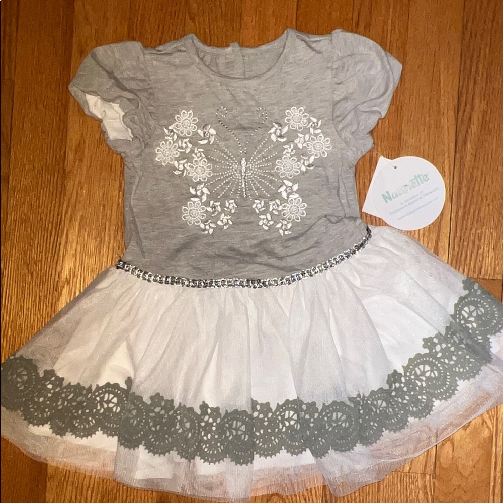 Nannette Gray and White Kids Dress